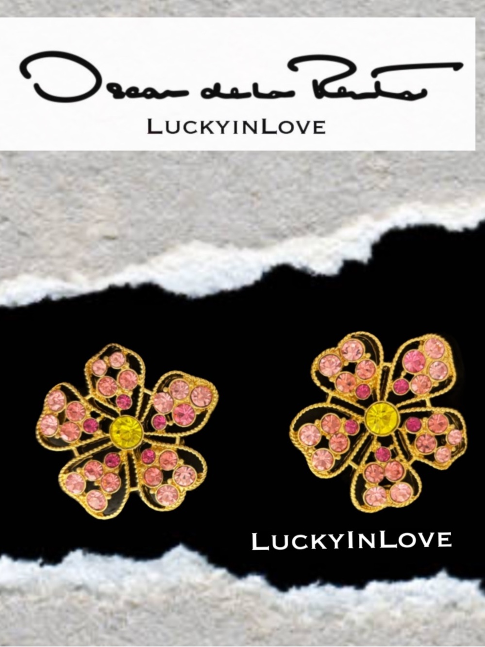 Oscar de la Renta • Pinks and Gold Flower Tooled Filagree Earrings